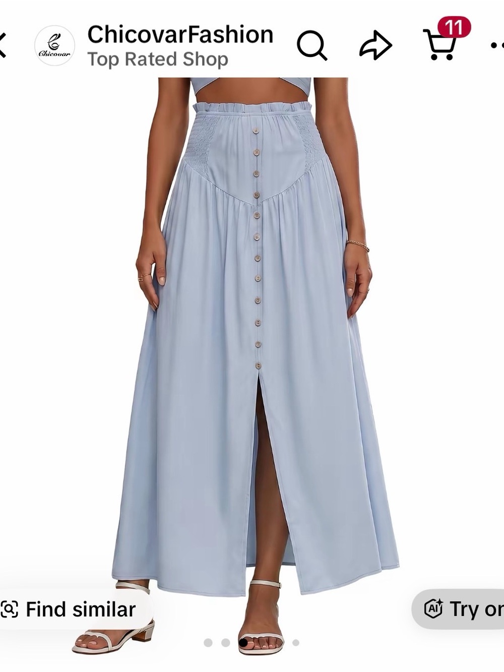 Light Blue Button-Front Maxi Skirt